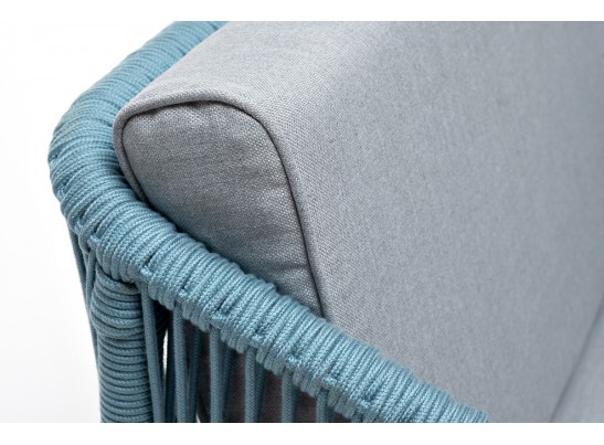 "Канны" кресло плетеное из роупа, каркас алюминий светло-серый (RAL7035) муар, роуп бирюзовый круглый, ткань светло-серая в Ростове-на-Дону