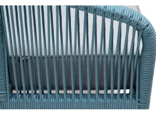 "Канны" кресло плетеное из роупа, каркас алюминий светло-серый (RAL7035) муар, роуп бирюзовый круглый, ткань светло-серая в Ростове-на-Дону