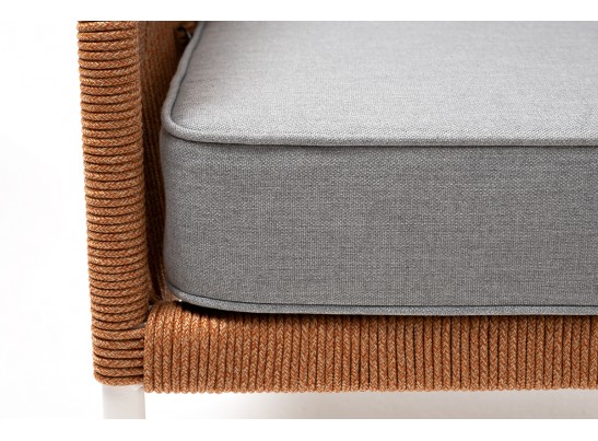 "Канны" кресло плетеное из роупа, каркас алюминий светло-серый (RAL7035) муар, роуп светло-серый круглый, ткань светло-серая в Ростове-на-Дону