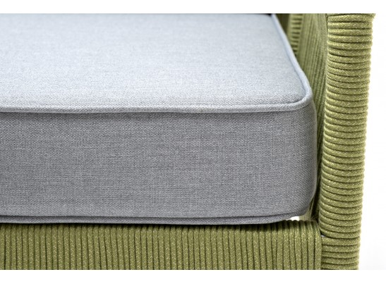 "Канны" кресло плетеное из роупа, каркас алюминий светло-серый (RAL7035) муар, роуп салатовый меланж круглый, ткань светло-серая в Ростове-на-Дону