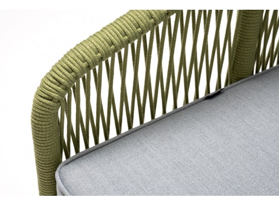 "Канны" кресло плетеное из роупа, каркас алюминий светло-серый (RAL7035) муар, роуп салатовый меланж круглый, ткань светло-серая в Ростове-на-Дону