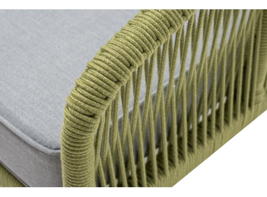 "Канны" кресло плетеное из роупа, каркас алюминий светло-серый (RAL7035) муар, роуп салатовый меланж круглый, ткань светло-серая в Ростове-на-Дону