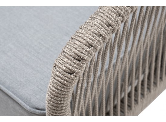 "Канны" кресло плетеное из роупа, каркас алюминий светло-серый (RAL7035) муар, роуп серый меланж круглый, ткань светло-серая в Ростове-на-Дону