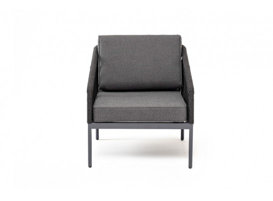 "Канны" кресло плетеное из роупа, каркас алюминий темно-серый (RAL7024) муар, роуп темно-серый круглый, ткань темно-серая 027 в Ростове-на-Дону