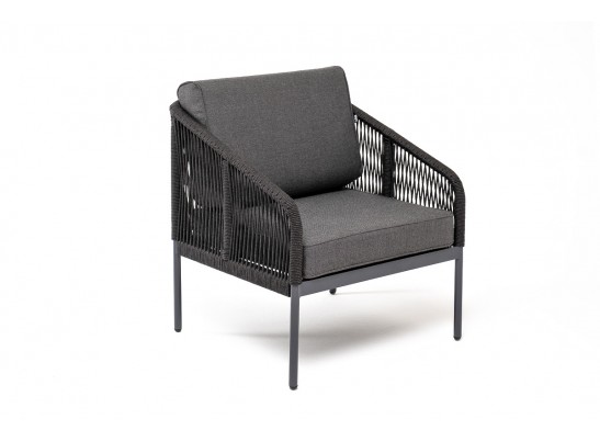 "Канны" кресло плетеное из роупа, каркас алюминий темно-серый (RAL7024) муар, роуп темно-серый круглый, ткань темно-серая 027 в Ростове-на-Дону