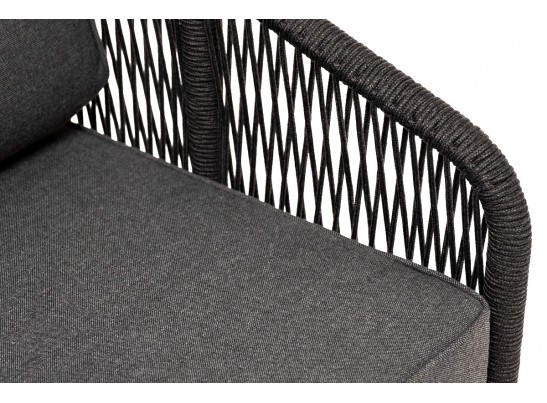 "Канны" кресло плетеное из роупа, каркас алюминий темно-серый (RAL7024) муар, роуп темно-серый круглый, ткань темно-серая 027 в Ростове-на-Дону