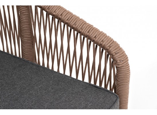 "Канны" кресло плетеное из роупа (веревки), каркас алюминий белый, роуп коричневый, ткань серая в Ростове-на-Дону