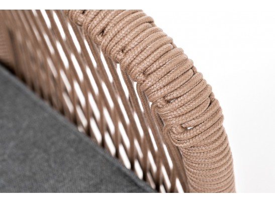 "Канны" кресло плетеное из роупа (веревки), каркас алюминий белый, роуп коричневый, ткань серая в Ростове-на-Дону