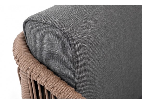 "Канны" кресло плетеное из роупа (веревки), каркас алюминий белый, роуп коричневый, ткань серая в Ростове-на-Дону