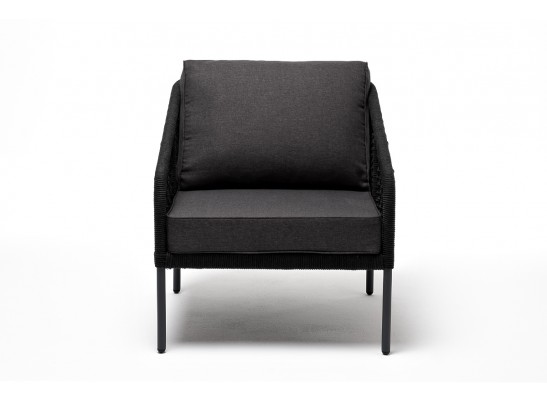 "Канны" кресло плетеное из роупа (узелки), каркас алюминий темно-серый (RAL7024) муар, роуп темно-серый круглый, ткань темно-серая 027 в Ростове-на-Дону