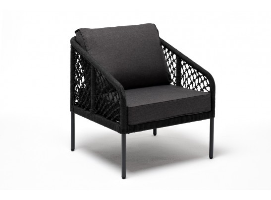 "Канны" кресло плетеное из роупа (узелки), каркас алюминий темно-серый (RAL7024) муар, роуп темно-серый круглый, ткань темно-серая 027 в Ростове-на-Дону