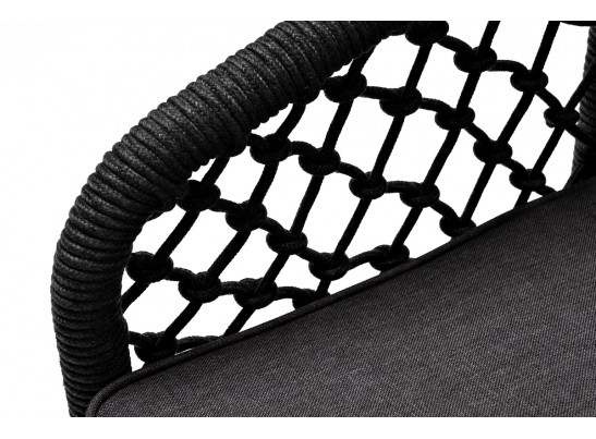 "Канны" кресло плетеное из роупа (узелки), каркас алюминий темно-серый (RAL7024) муар, роуп темно-серый круглый, ткань темно-серая 027 в Ростове-на-Дону