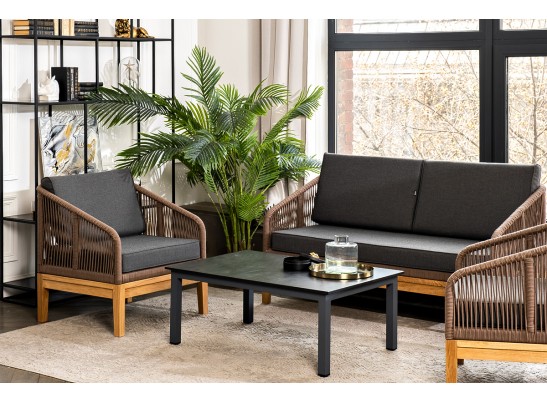 "Канны" лаунж-зона 4-ая из роупа со столиком "Канны" (серый гранит), основание дуб, роуп коричневый в Ростове-на-Дону