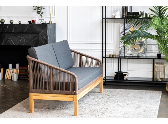 "Канны" лаунж-зона 4-ая из роупа со столиком "Канны" (серый гранит), основание дуб, роуп коричневый в Ростове-на-Дону