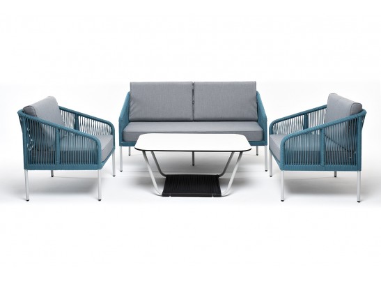 "Канны" лаунж-зона 4-местная из роупа со столом "Глория" (молочный), каркас алюминиевый светло-серый, роуп бирюзовый в Ростове-на-Дону "Канны" лаунж-зона 4-местная из роупа со столом "Глория" (молочный), каркас алюминиевый светло-серый, роуп бирюзовый в Ростове-на-Дону
