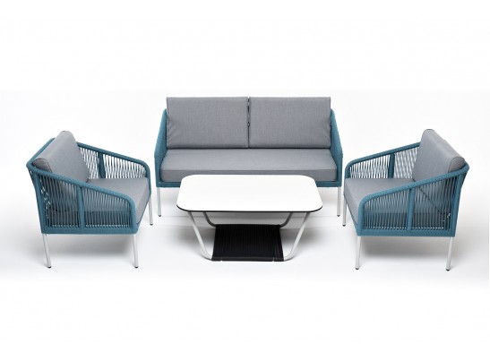 "Канны" лаунж-зона 4-местная из роупа со столом "Глория" (молочный), каркас алюминиевый светло-серый, роуп бирюзовый в Ростове-на-Дону "Канны" лаунж-зона 4-местная из роупа со столом "Глория" (молочный), каркас алюминиевый светло-серый, роуп бирюзовый в Ростове-на-Дону