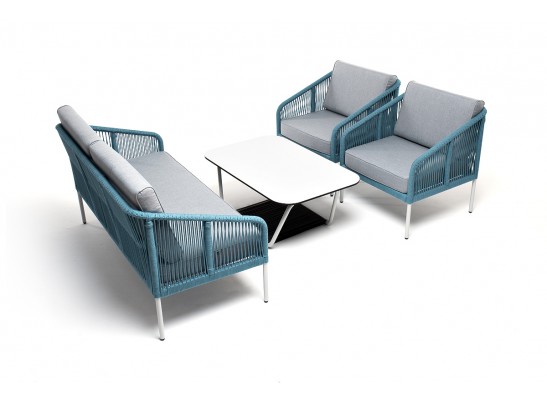 "Канны" лаунж-зона 4-местная из роупа со столом "Глория" (молочный), каркас алюминиевый светло-серый, роуп бирюзовый в Ростове-на-Дону "Канны" лаунж-зона 4-местная из роупа со столом "Глория" (молочный), каркас алюминиевый светло-серый, роуп бирюзовый в Ростове-на-Дону