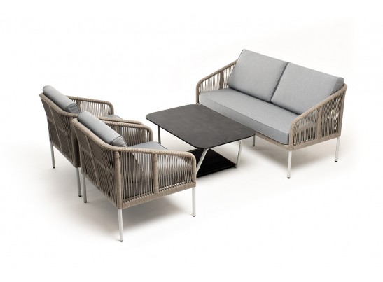 "Канны" лаунж-зона 4-местная из роупа со столом "Глория" (серый гранит), каркас алюминиевый светло-серый, роуп серый меланж в Ростове-на-Дону "Канны" лаунж-зона 4-местная из роупа со столом "Глория" (серый гранит), каркас алюминиевый светло-серый, роуп серый меланж в Ростове-на-Дону