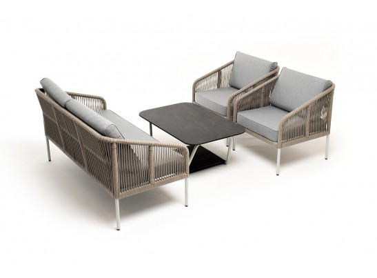 "Канны" лаунж-зона 4-местная из роупа со столом "Глория" (серый гранит), каркас алюминиевый светло-серый, роуп серый меланж в Ростове-на-Дону "Канны" лаунж-зона 4-местная из роупа со столом "Глория" (серый гранит), каркас алюминиевый светло-серый, роуп серый меланж в Ростове-на-Дону