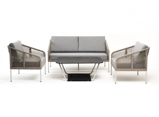 "Канны" лаунж-зона 4-местная из роупа со столом "Глория" (серый гранит), каркас алюминиевый светло-серый, роуп серый меланж в Ростове-на-Дону "Канны" лаунж-зона 4-местная из роупа со столом "Глория" (серый гранит), каркас алюминиевый светло-серый, роуп серый меланж в Ростове-на-Дону