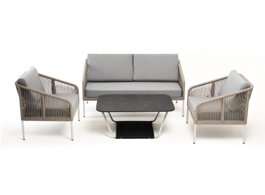 "Канны" лаунж-зона 4-местная из роупа со столом "Глория" (серый гранит), каркас алюминиевый светло-серый, роуп салатовый меланж в Ростове-на-Дону "Канны" лаунж-зона 4-местная из роупа со столом "Глория" (серый гранит), каркас алюминиевый светло-серый, роуп салатовый меланж в Ростове-на-Дону