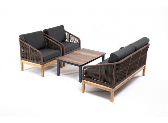 "Канны" лаунж-зона 4-ая из роупа со столиком "Канны" цвета "дуб", основание дуб, роуп коричневый в Ростове-на-Дону