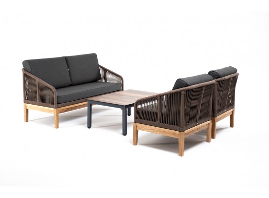 "Канны" лаунж-зона 4-ая из роупа со столиком "Канны" цвета "дуб", основание дуб, роуп коричневый в Ростове-на-Дону