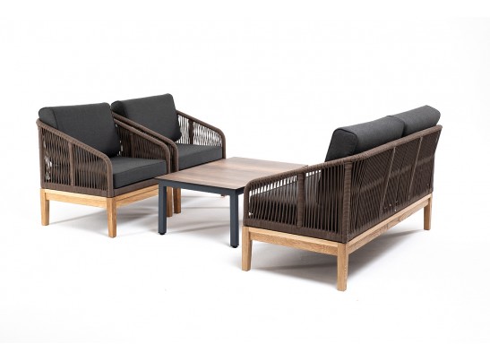 "Канны" лаунж-зона 4-ая из роупа со столиком "Канны" цвета "дуб", основание дуб, роуп коричневый в Ростове-на-Дону