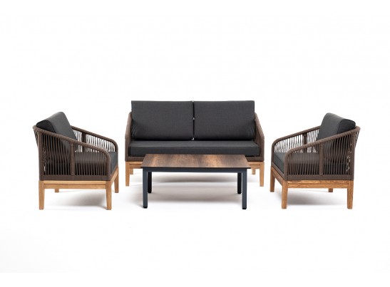 "Канны" лаунж-зона 4-ая из роупа со столиком "Канны" цвета "дуб", основание дуб, роуп коричневый в Ростове-на-Дону