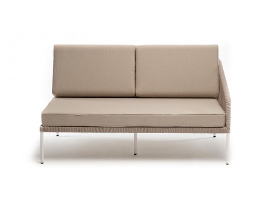 "Канны" левый модуль плетеный из роупа, каркас алюминий белый муар, роуп бежевый круглый, ткань бежевая 035 в Ростове-на-Дону