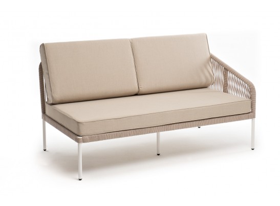 "Канны" левый модуль плетеный из роупа, каркас алюминий белый муар, роуп бежевый круглый, ткань бежевая 035 в Ростове-на-Дону