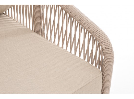 "Канны" левый модуль плетеный из роупа, каркас алюминий белый муар, роуп бежевый круглый, ткань бежевая 035 в Ростове-на-Дону