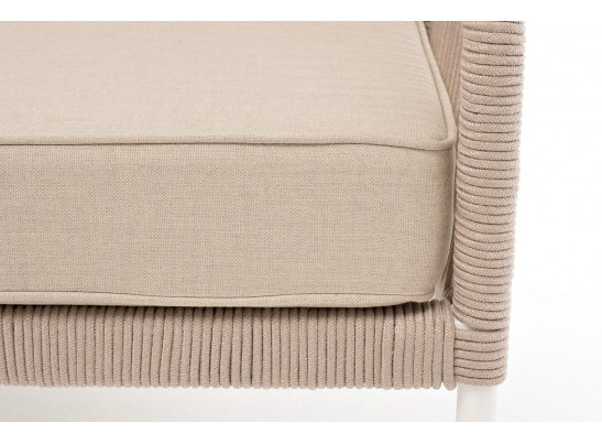 "Канны" левый модуль плетеный из роупа, каркас алюминий белый муар, роуп бежевый круглый, ткань бежевая 035 в Ростове-на-Дону