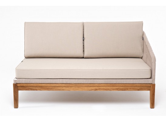 "Канны" левый модуль плетеный из роупа, основание дуб, роуп бежевый круглый, ткань бежевая 052 в Ростове-на-Дону