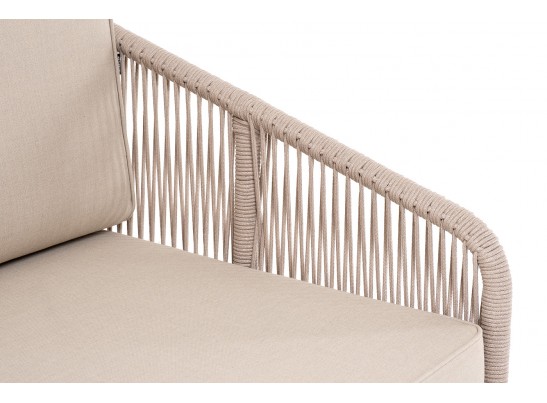 "Канны" левый модуль плетеный из роупа, основание дуб, роуп бежевый круглый, ткань бежевая 052 в Ростове-на-Дону