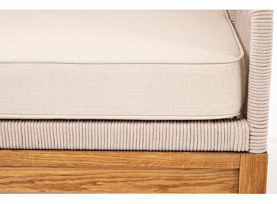 "Канны" левый модуль плетеный из роупа, основание дуб, роуп бежевый круглый, ткань бежевая 052 в Ростове-на-Дону