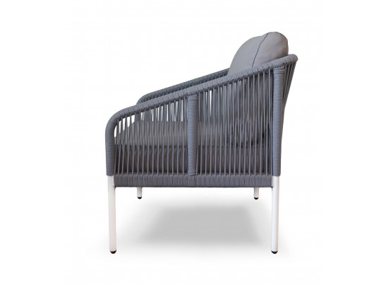 "Канны" кресло плетеное из роупа (веревки), каркас алюминий белый, роуп светло-серый, ткань AHS в Ростове-на-Дону