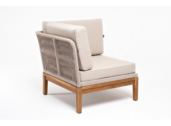 "Канны" угловой модуль плетеный из роупа, основание дуб, роуп бежевый круглый, ткань бежевая 052 в Ростове-на-Дону