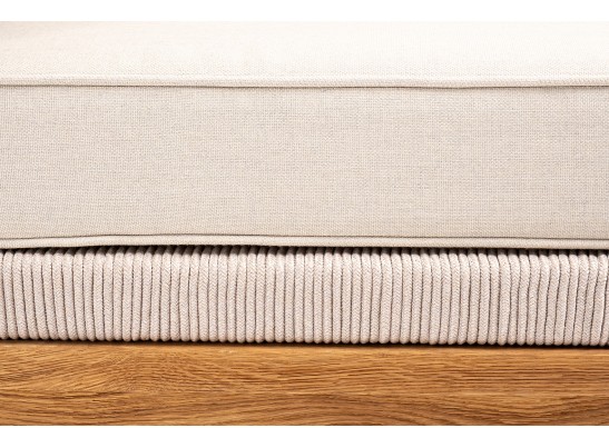 "Канны" угловой модуль плетеный из роупа, основание дуб, роуп бежевый круглый, ткань бежевая 052 в Ростове-на-Дону