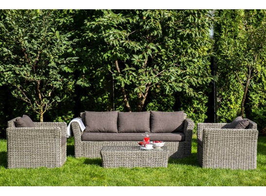 "Капучино" диван из искусственного ротанга (гиацинт) трехместный, цвет серый в Ростове-на-Дону