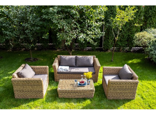 "Капучино Сингл" лаунж-зона из искусственного ротанга (гиацинт), цвет соломенный в Ростове-на-Дону