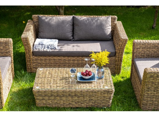 "Капучино Сингл" лаунж-зона из искусственного ротанга (гиацинт), цвет соломенный в Ростове-на-Дону