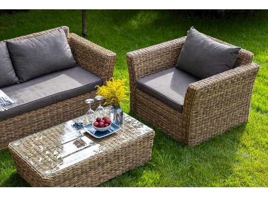 "Капучино Сингл" лаунж-зона из искусственного ротанга (гиацинт), цвет соломенный в Ростове-на-Дону