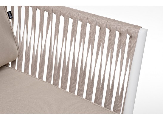 "Касабланка" диван 2-местный плетеный из роупа, каркас алюминий белый муар, роуп бежевый 20мм, ткань бежевая 15052 в Ростове-на-Дону