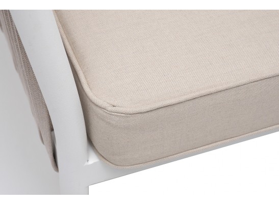 "Касабланка" диван 2-местный плетеный из роупа, каркас алюминий белый муар, роуп бежевый 20мм, ткань бежевая 15052 в Ростове-на-Дону