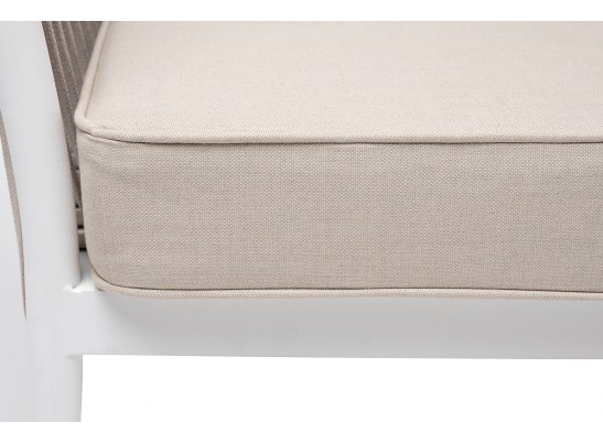 "Касабланка" диван 2-местный плетеный из роупа, каркас алюминий белый муар, роуп бежевый 20мм, ткань бежевая 15052 в Ростове-на-Дону