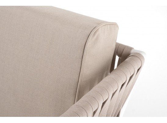 "Касабланка" диван 2-местный плетеный из роупа, каркас алюминий белый муар, роуп бежевый 20мм, ткань бежевая 15052 в Ростове-на-Дону