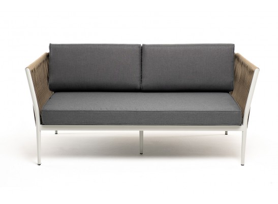 "Касабланка" диван 2-местный плетеный из роупа, каркас алюминий светло-серый (RAL7035) муар, роуп серо-коричневый 23мм, ткань серая 017 в Ростове-на-Дону