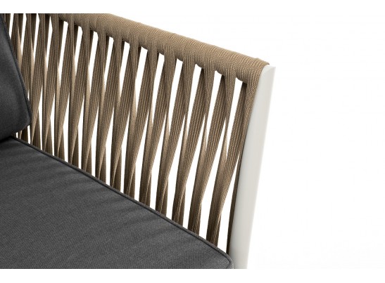 "Касабланка" диван 2-местный плетеный из роупа, каркас алюминий светло-серый (RAL7035) муар, роуп серо-коричневый 23мм, ткань серая 017 в Ростове-на-Дону