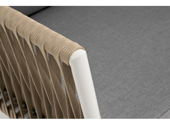 "Касабланка" диван 2-местный плетеный из роупа, каркас алюминий светло-серый (RAL7035) муар, роуп серо-коричневый 23мм, ткань серая 017 в Ростове-на-Дону